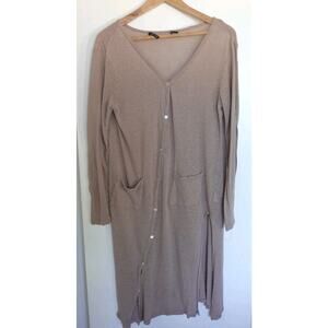 Doe & Rae Cardigan Sweater Womens Small Taupe Tunic Duster Lightweight Lagenlook